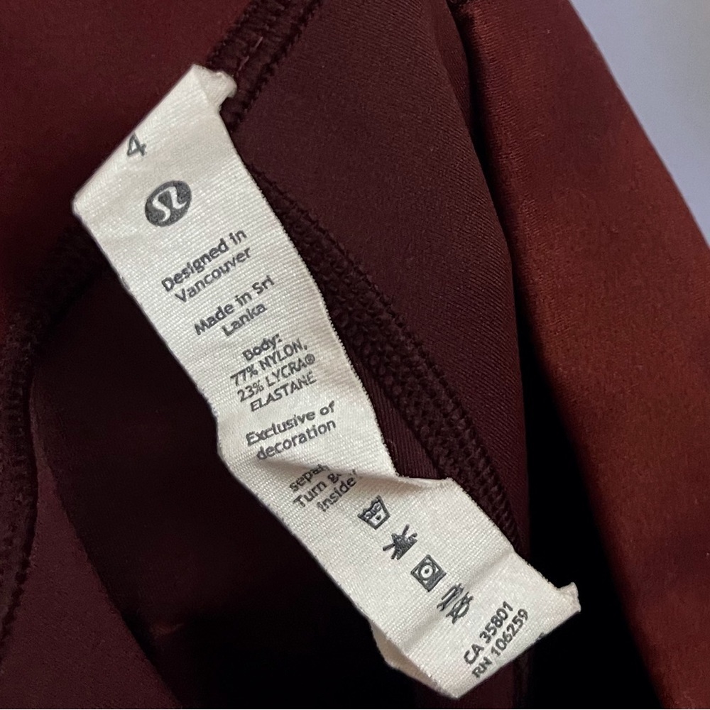 Lululemon Wunder Train Maroon Cropped Leggings Activewear Comfort Casual Pilates - Picture 6 of 8